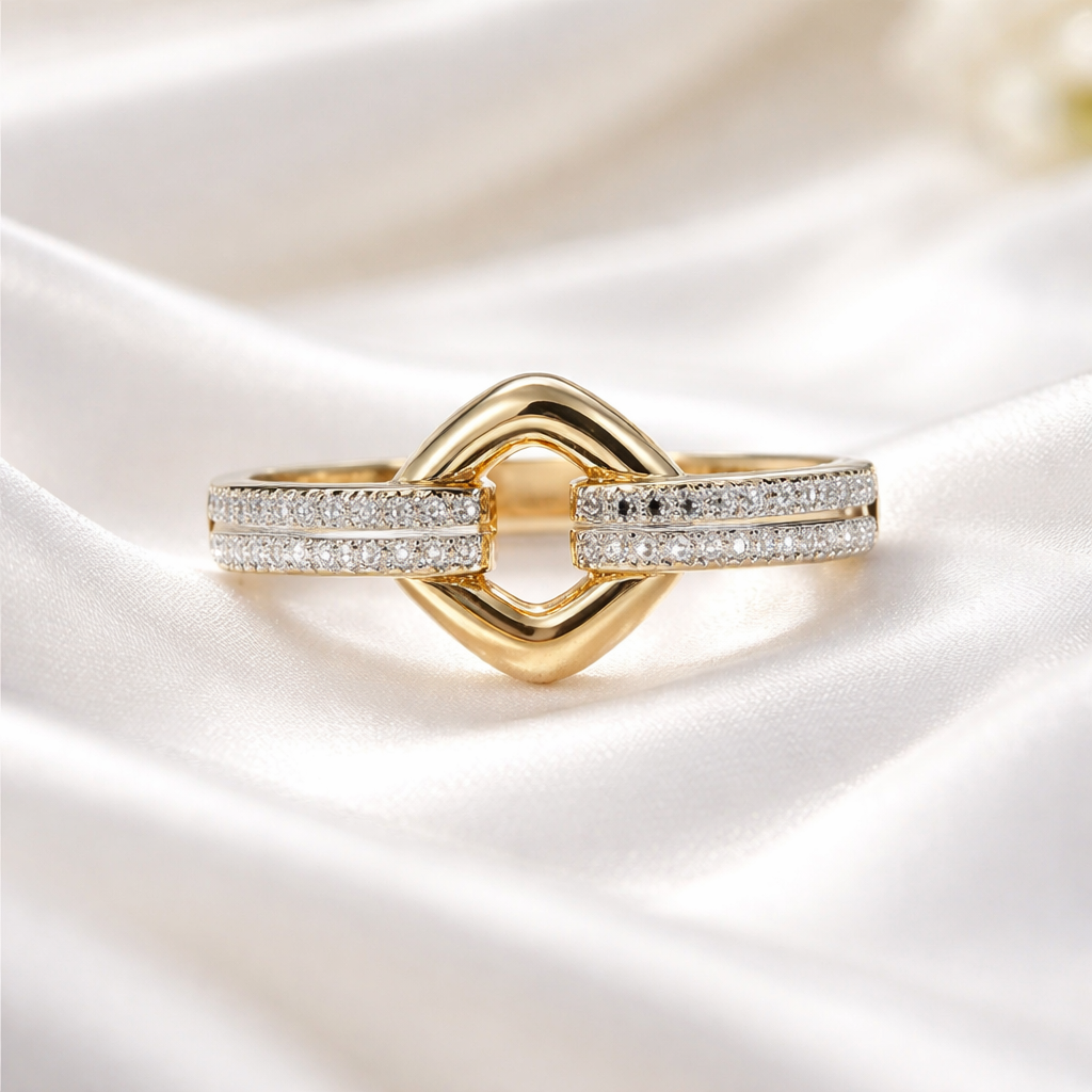 Diamond 9ct Yellow Gold Open Link Ring | Size N ½