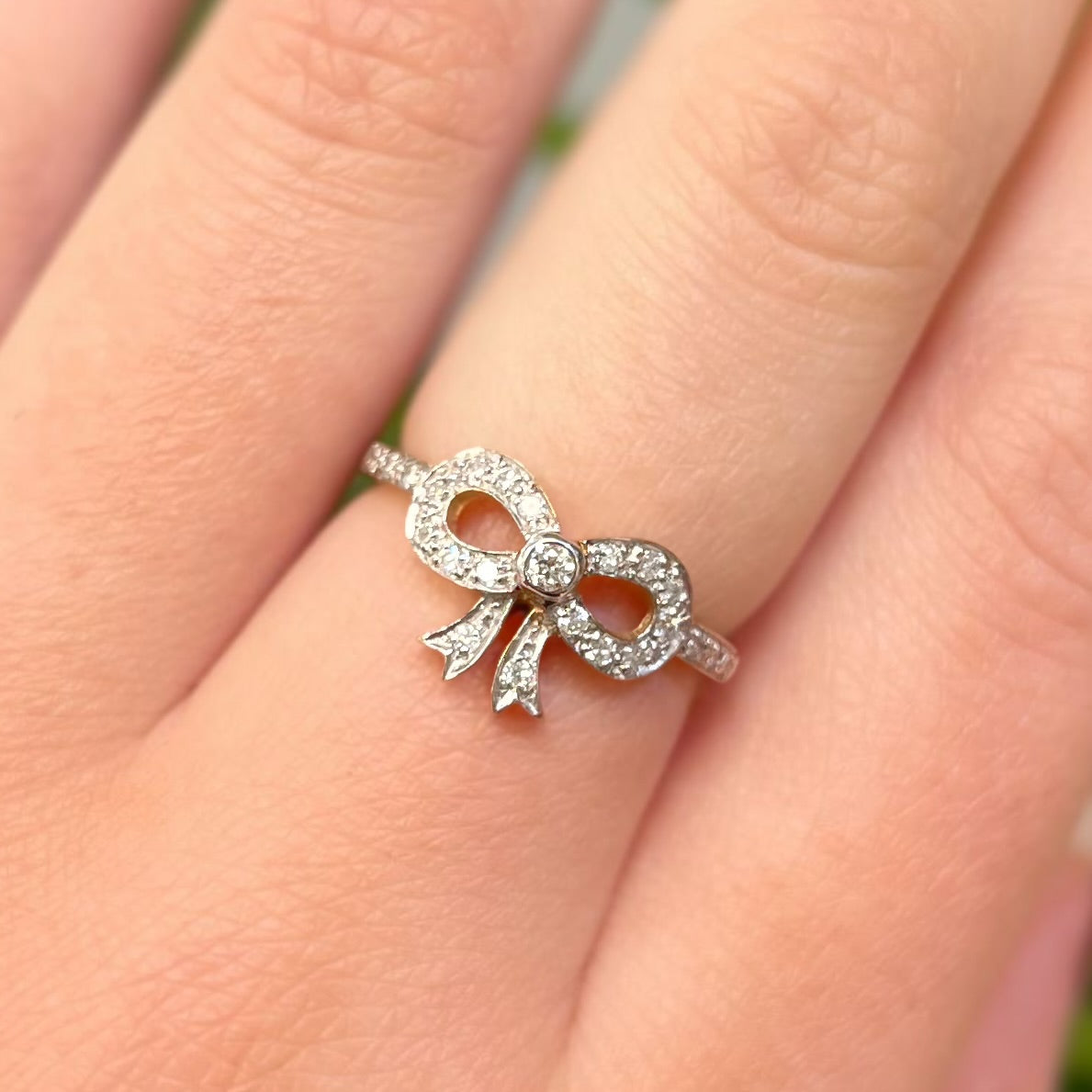Diamond Ribbon/Bow 9ct Yellow Gold Ring | Size M ½