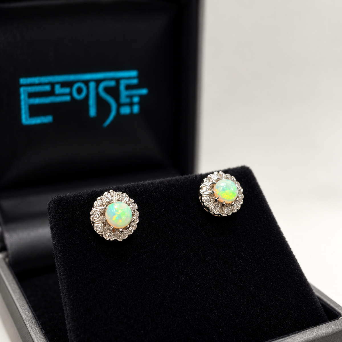 Antique Opal and Diamond 9ct Yellow Gold Cluster Stud Earrings