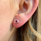 Bezel Set Round Ruby Sterling Silver Small Stud Earrings