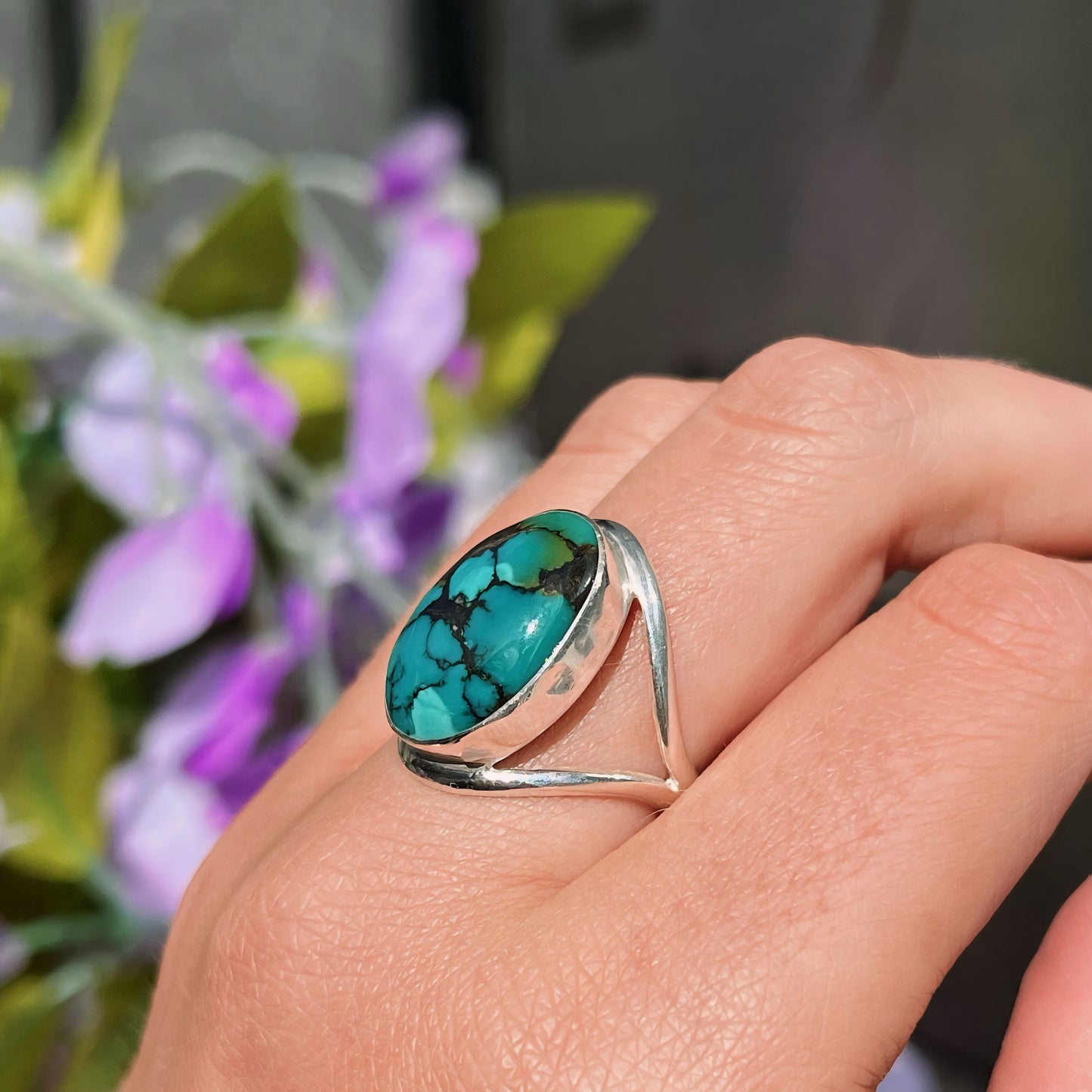 Contemporary Sterling Silver Turquoise Ring - Size P 1/2