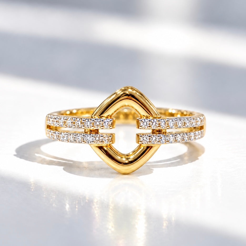 Diamond 9ct Yellow Gold Open Link Ring