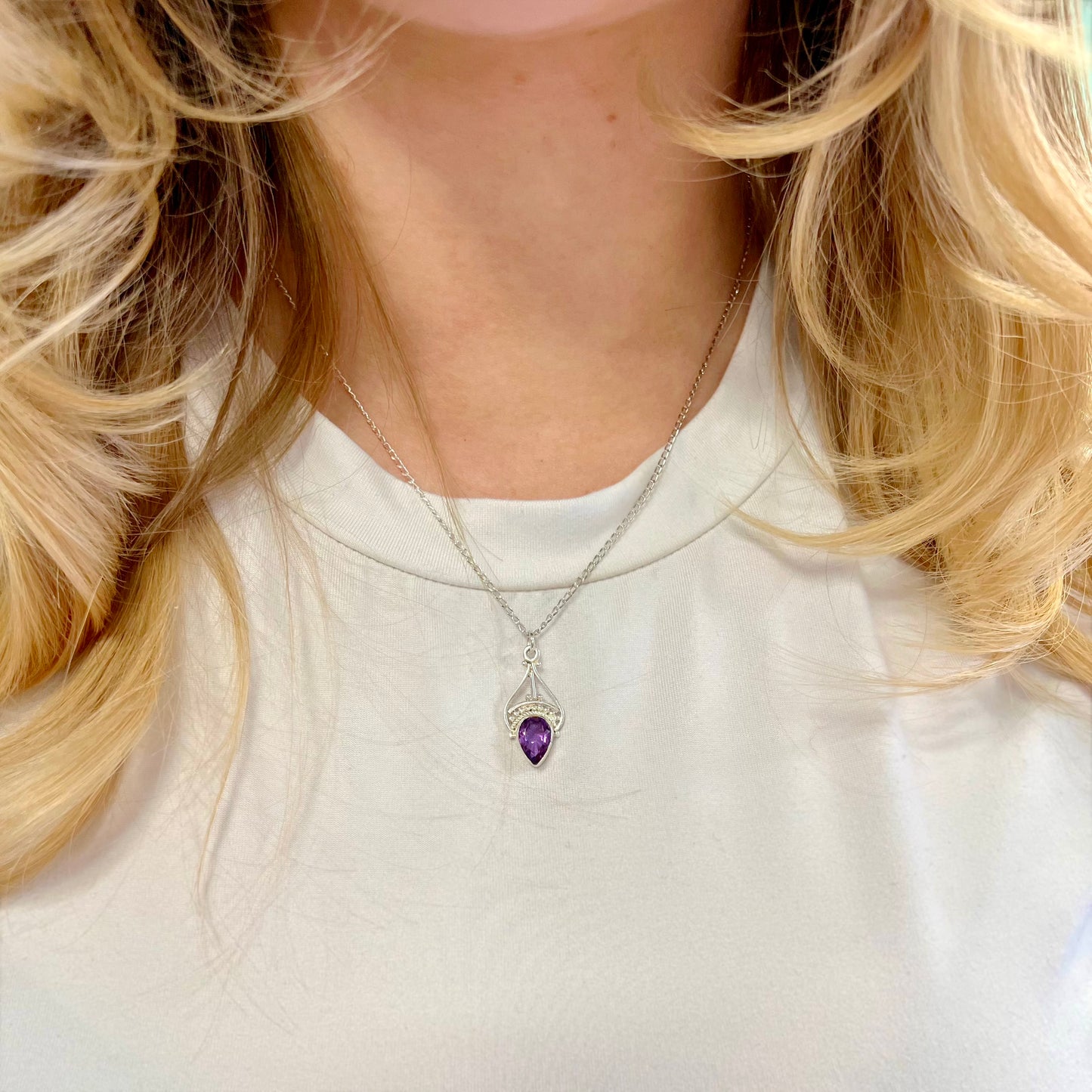 Sterling Silver Amethyst Filigree Necklace