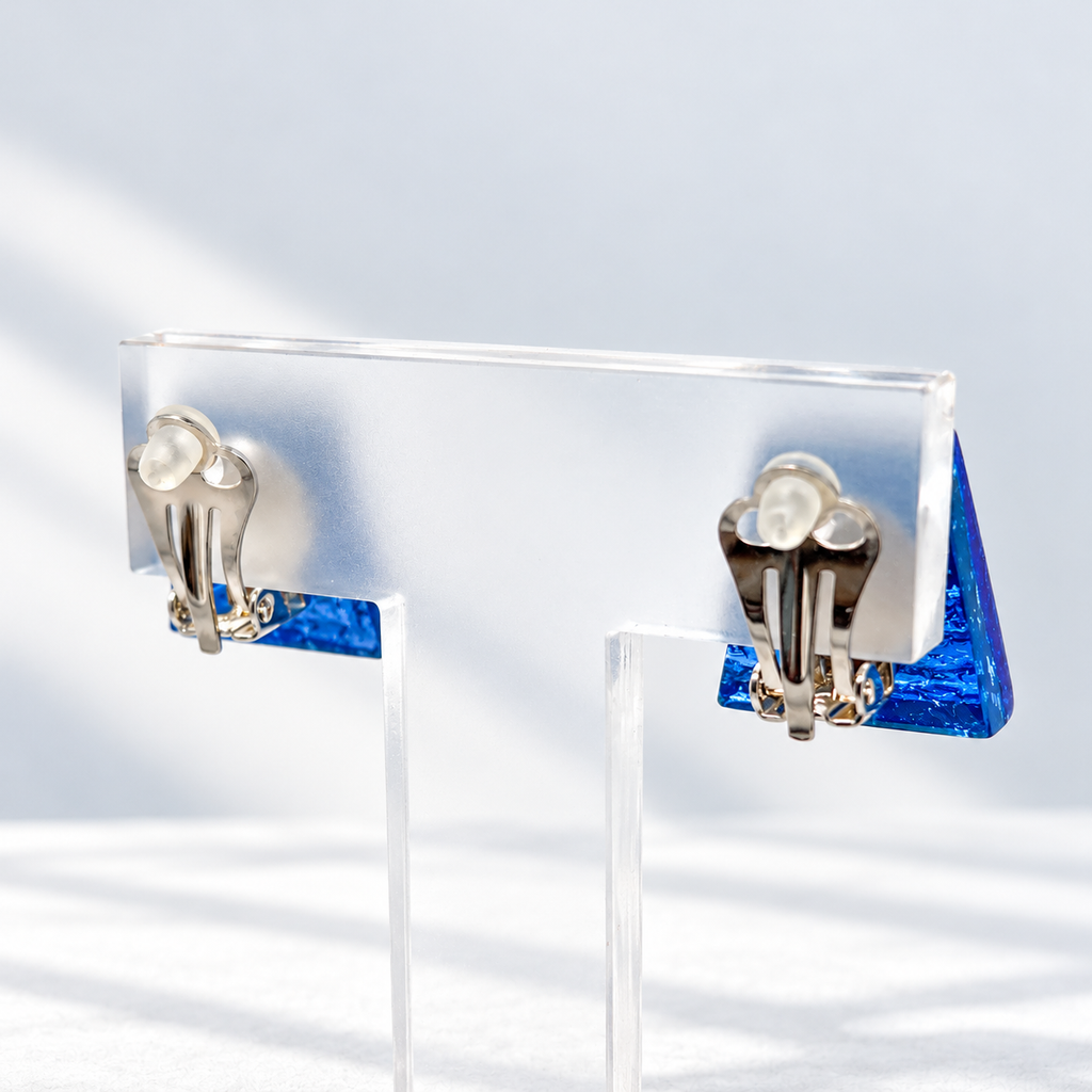 CLIP ON Blue Irregular Shaped Earrings | Watch This Space