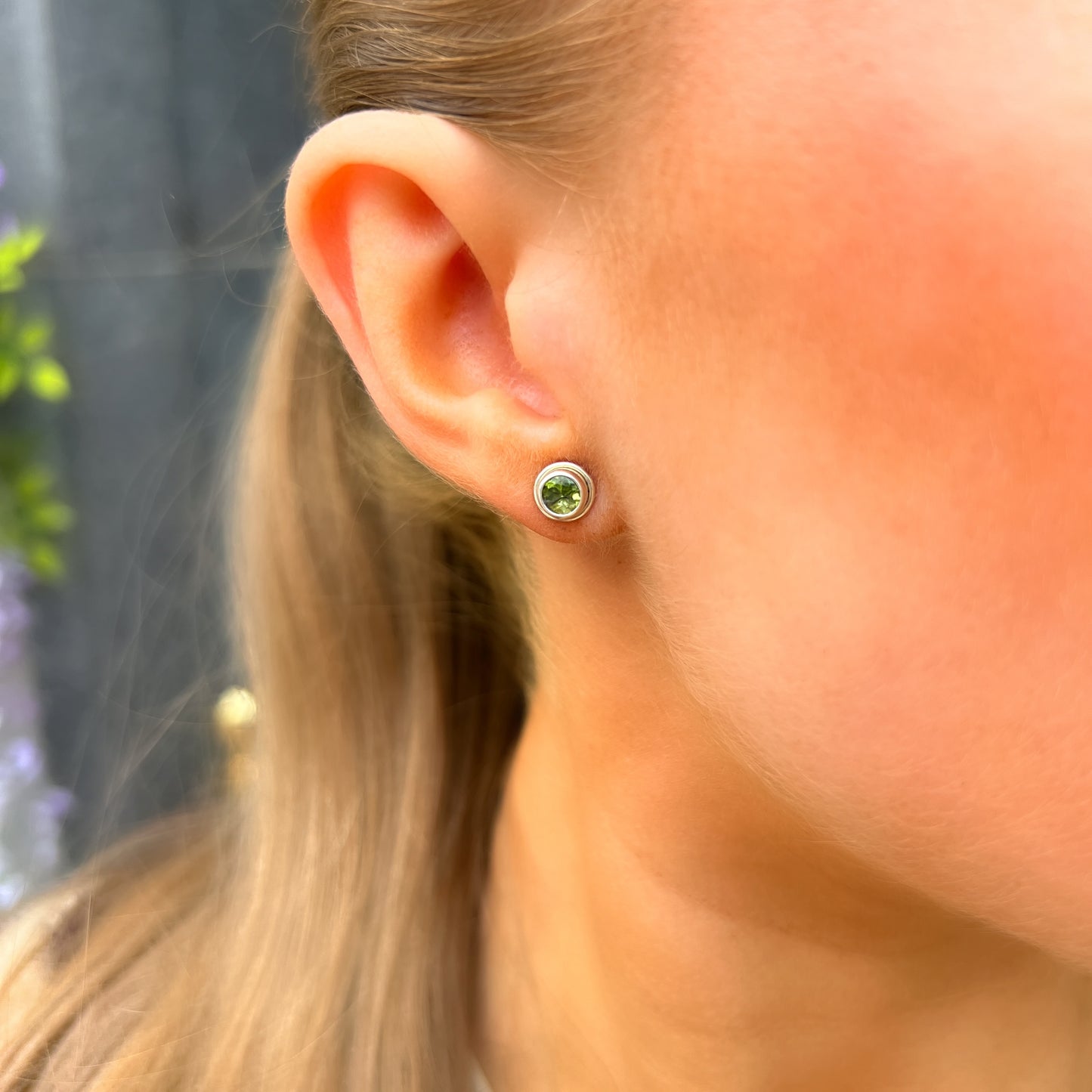 Simplistic Sterling Silver Peridot Stud Earrings