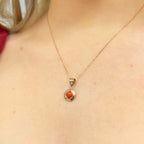 Rare Small Coral Disc 9ct Yellow Gold Necklace