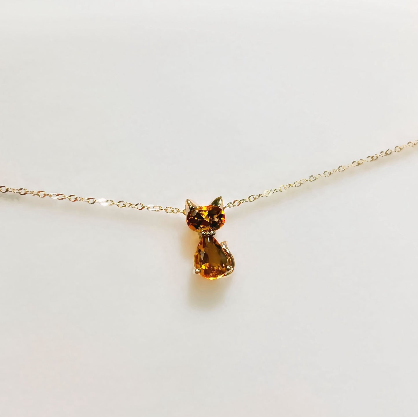 Dainty 9ct Yellow Gold Citrine Ginger Cat Necklace