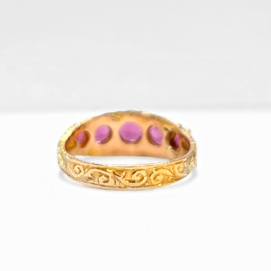 Antique Graduated Almandine Garnet 15ct Yellow Gold Five Stone Ring | Size J