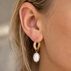 Pearl 9ct Gold Plated Hoop Drop Earrings