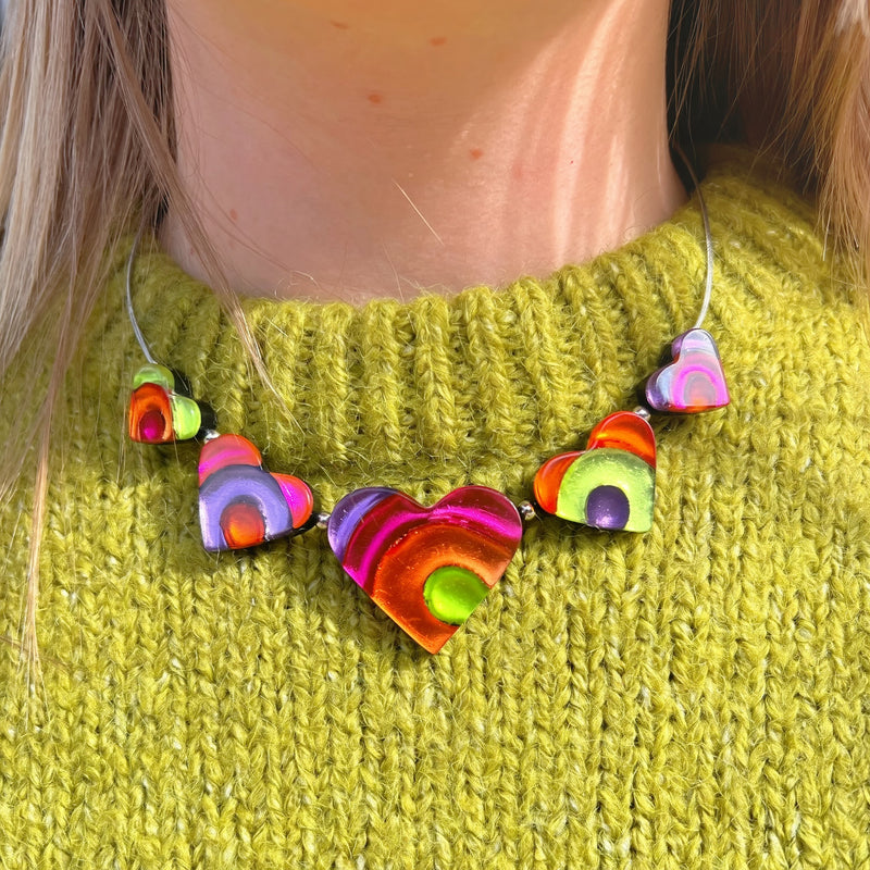 'Watch This Space' Multi-Coloured Swirling Hearts Necklace