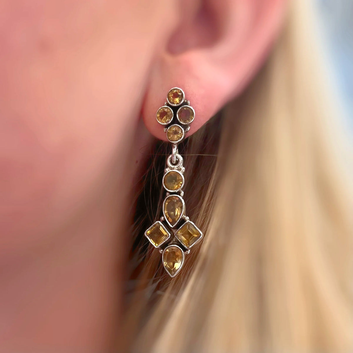 Citrine Sterling Silver Cluster Drop Earrings