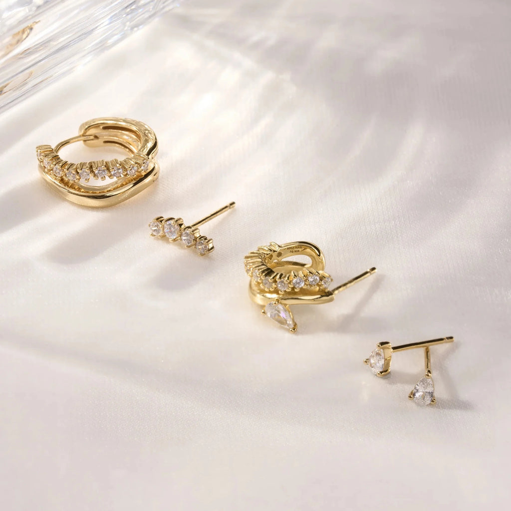 14ct Gold Plated Pear Cubic Stud Earrings | Ania Haie