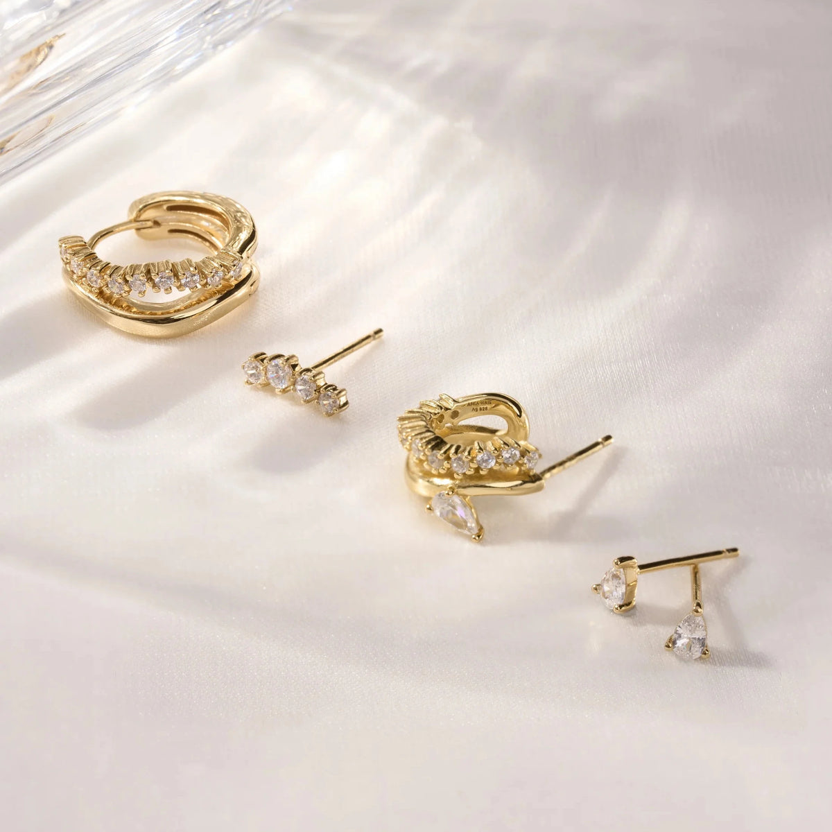14ct Gold Plated Pear Cubic Stud Earrings | Ania Haie