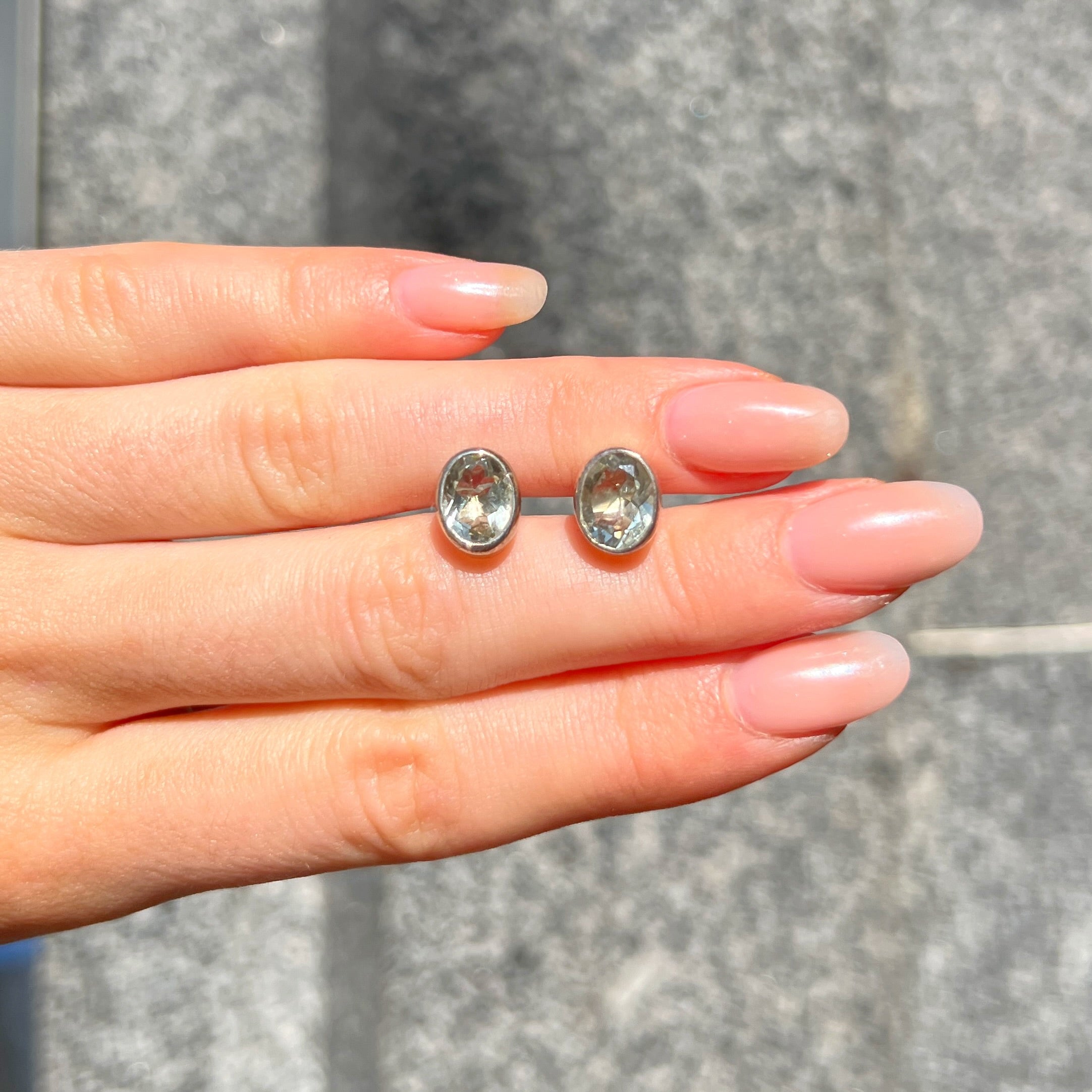 Sage Green Amethyst Sterling Silver Oval Stud Earrings