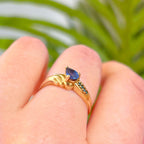 Rare Vintage Sapphire and Blue Diamond 9ct Yellow Gold Dress Ring | Size N
