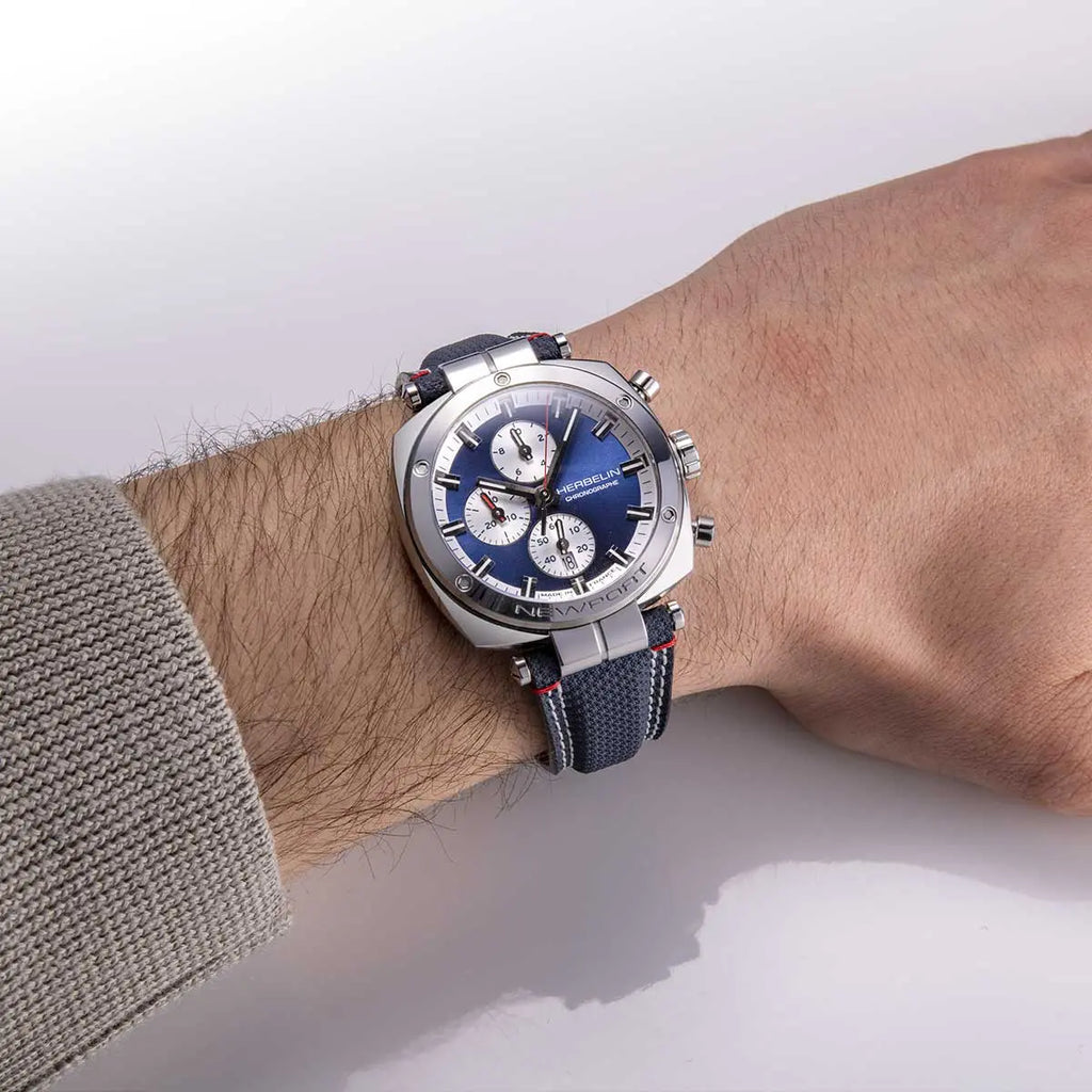 Herbelin Newport Heritage Steel Watch with Blue Dial & Leather Strap