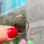 Art Deco Reproduction Peridot, Emerald and Diamond 9ct White Gold Ring | Size M ½