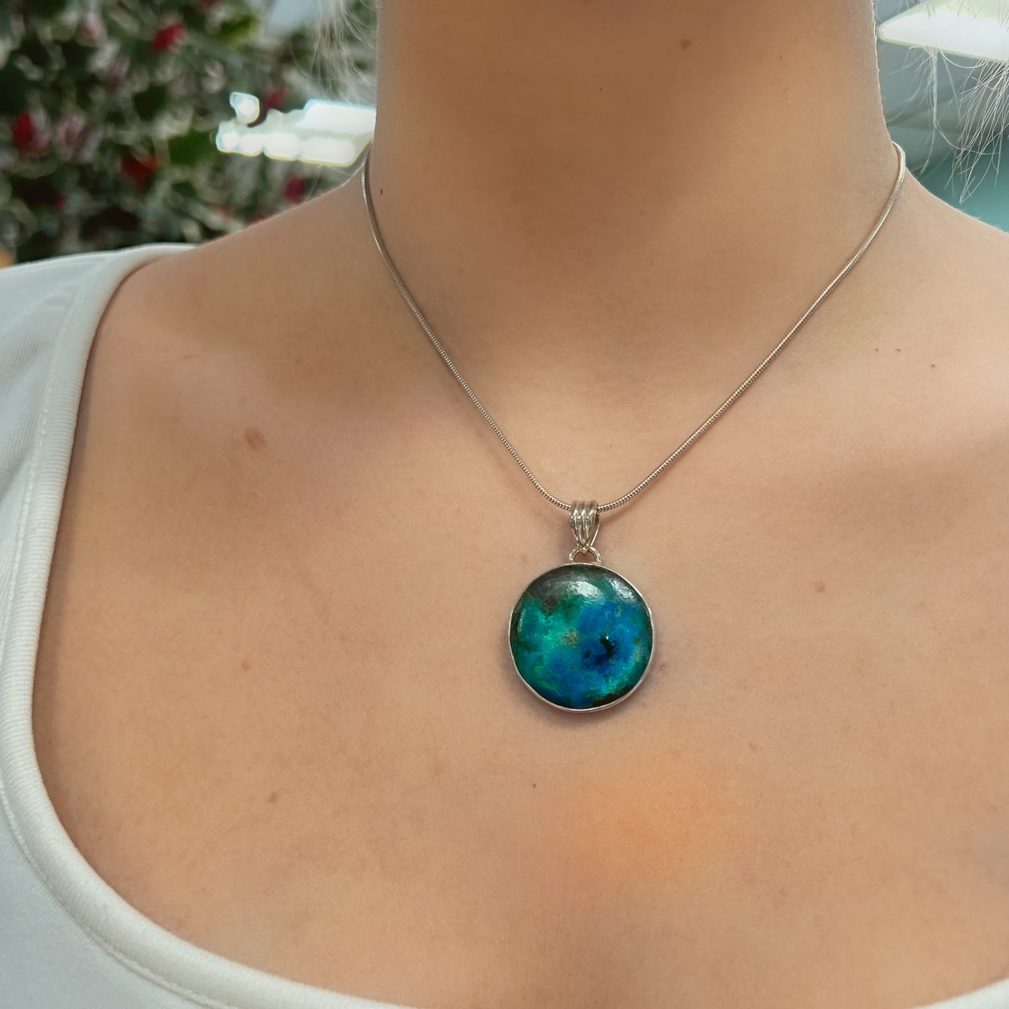 Sterling Silver Azurite Planet Earth Necklace