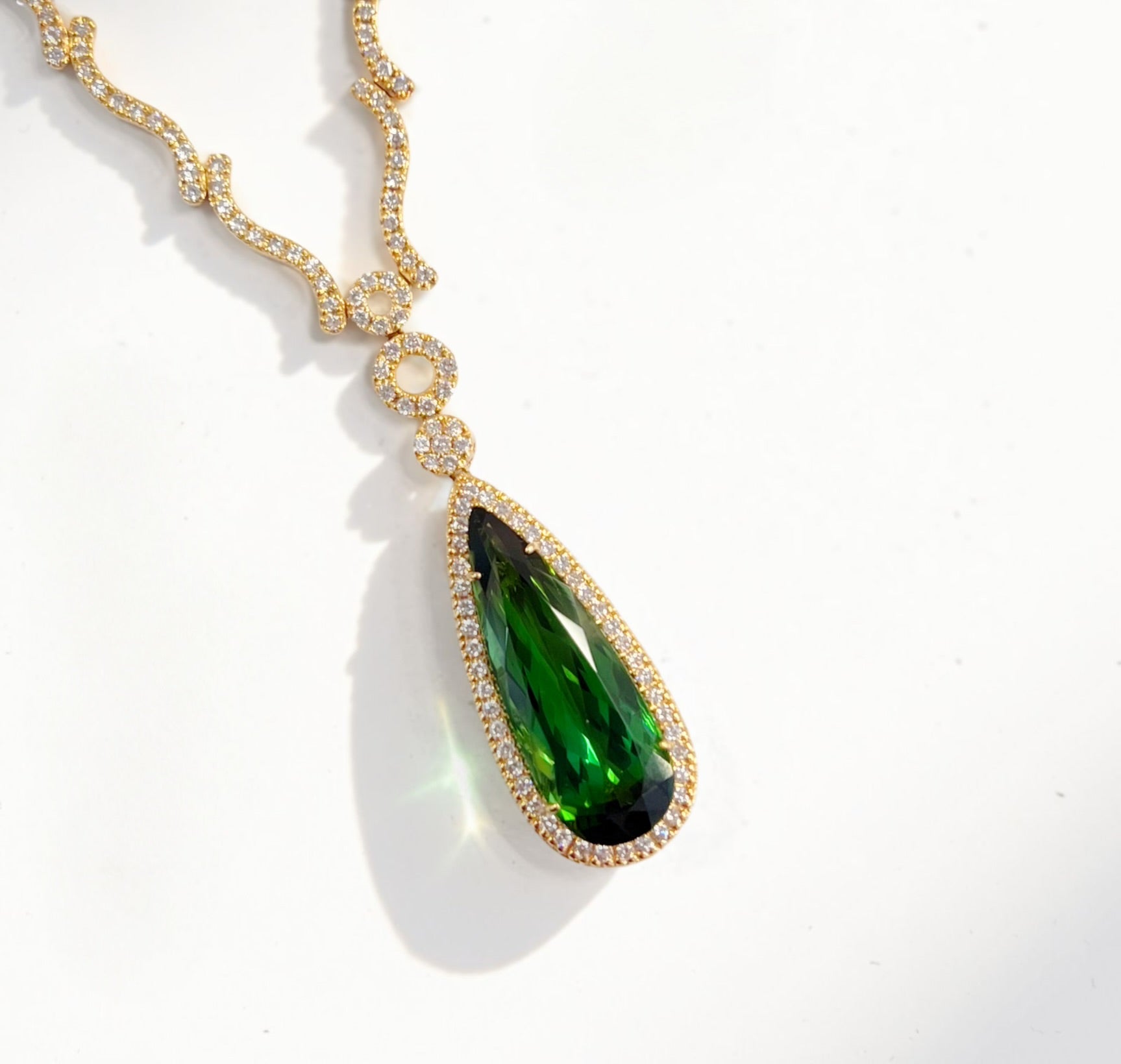 8.78ct Tourmaline and Diamond 18ct Yellow Gold Teardrop Necklace