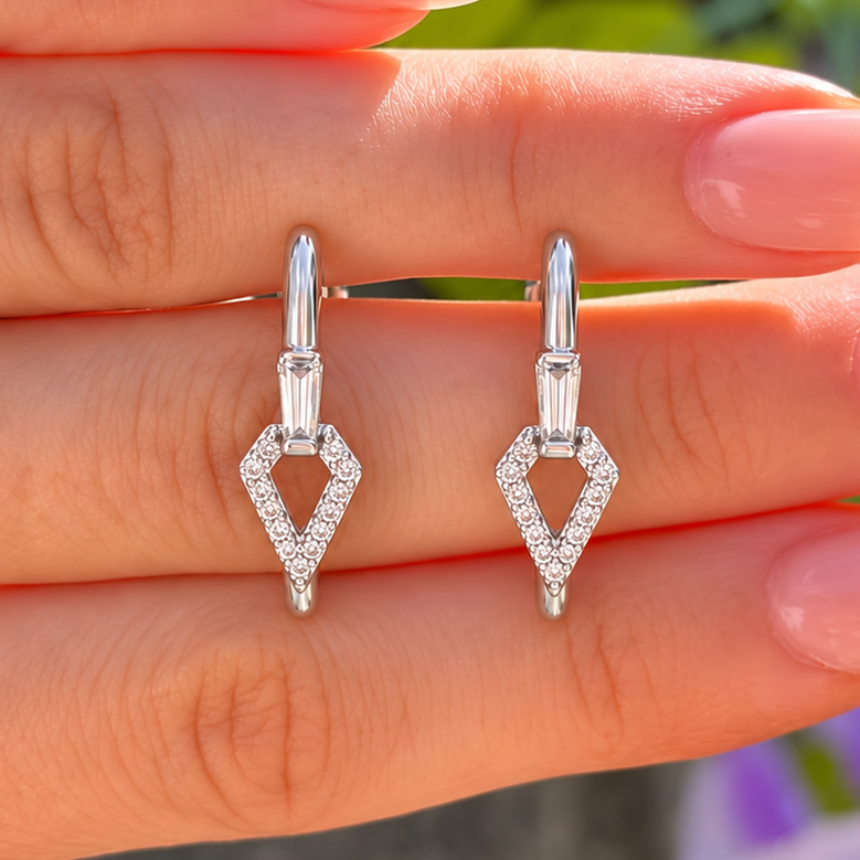 Sterling Silver Cubic Zirconia Geometric Hoop Earrings | Ania Haie