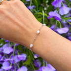 Freshwater Pearl Sterling Silver Dainty Station Bracelet