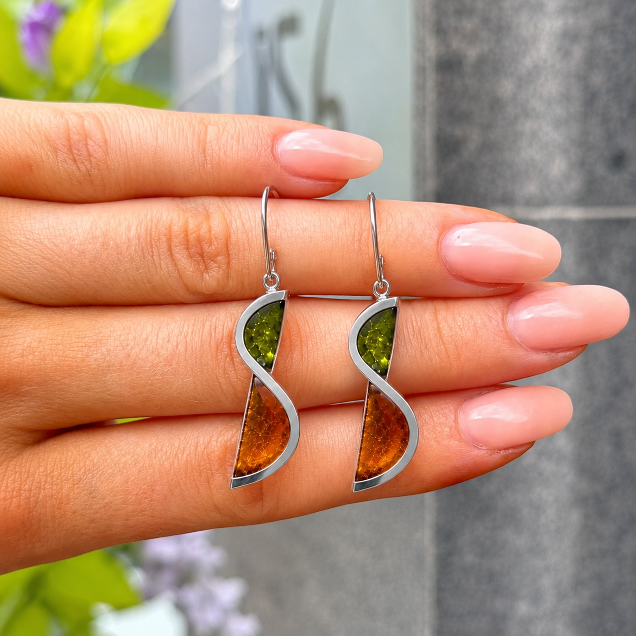 Orange and Green Swirl Drop Earrings | Watch This Space