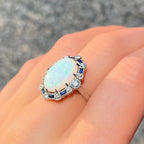 Art Deco Reproduction Opal, Sapphire and Diamond Platinum Ring | Size N ½