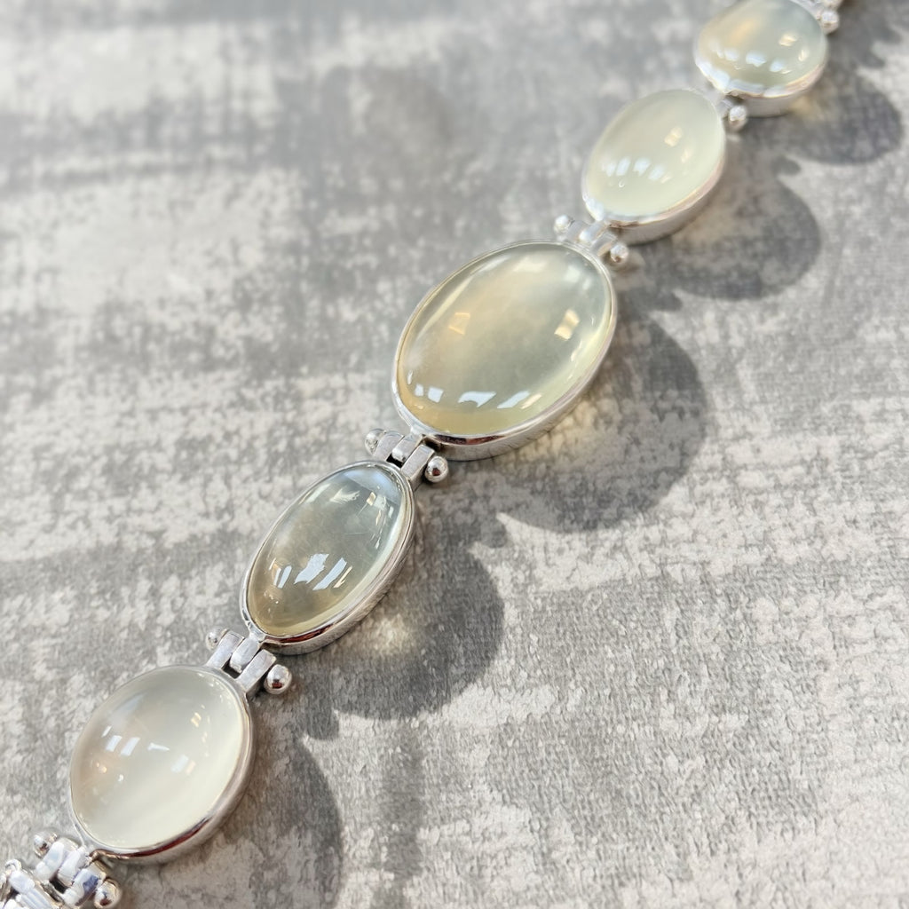 True Moonstone Graduated Five Stone Sterling Silver Chunky Bracelet