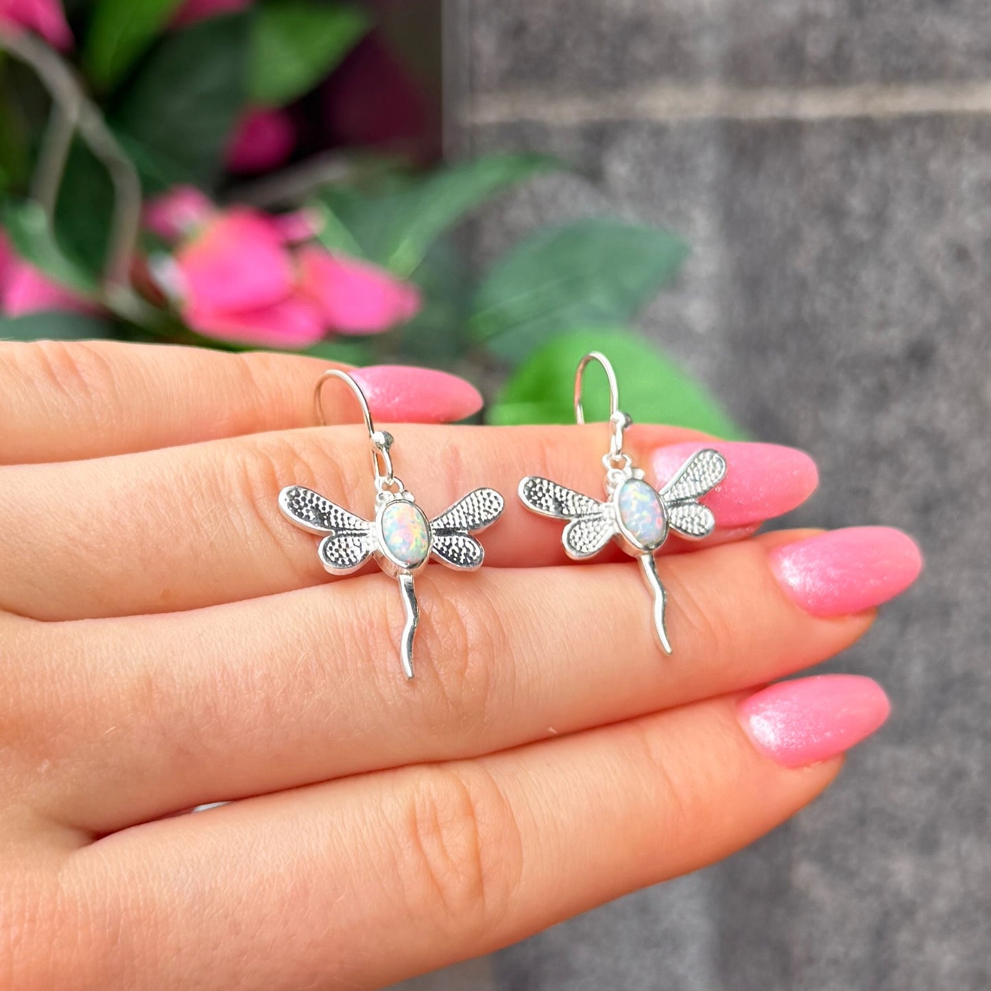 White Opal Sterling Silver Butterfly Drop Earrings
