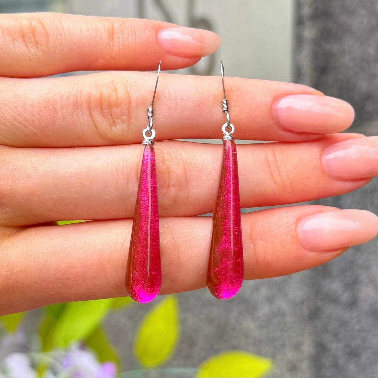 ‘Watch This Space’ Pink Teardrop Earrings