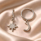 Cubic Zirconia Sterling Silver Moon & Stars Drop Earrings