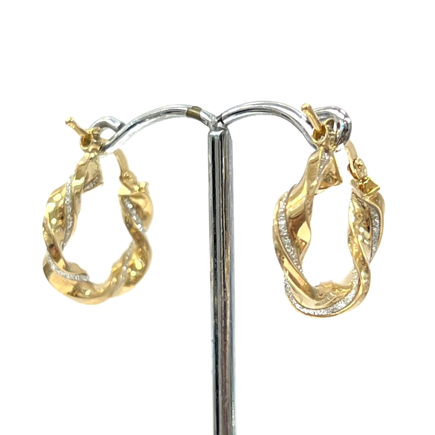 Yellow Gold Plated Sterling Silver Mini Twist Cubic Zirconia Hoop Earrings