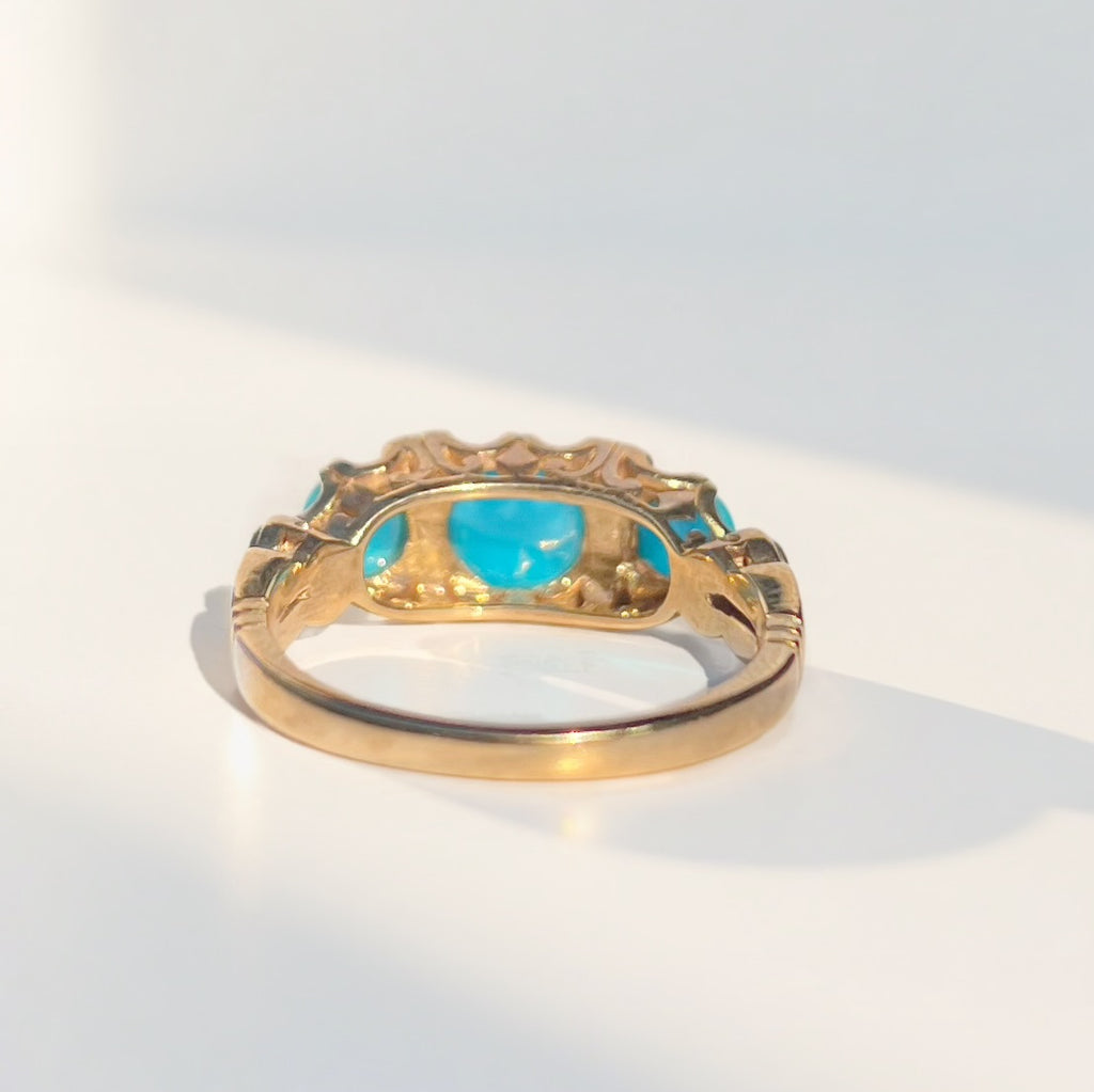 Edwardian Reproduction Turquoise and Diamond 9ct Yellow Gold Ring | Size M ½