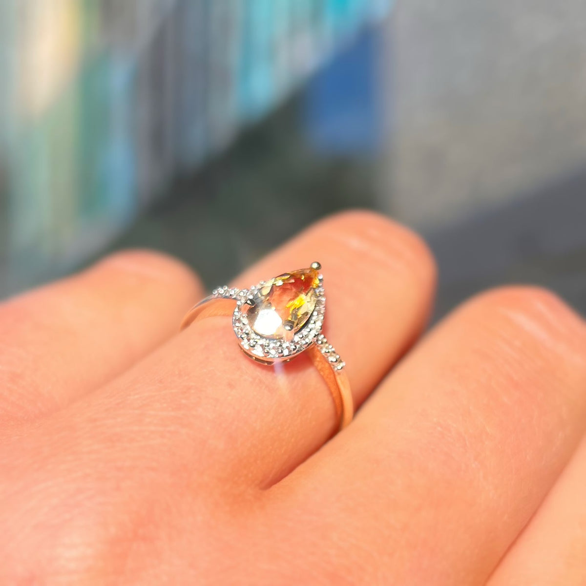 'The Belle' Citrine and Diamond 9ct Yellow Gold Pear Halo Ring | Size N