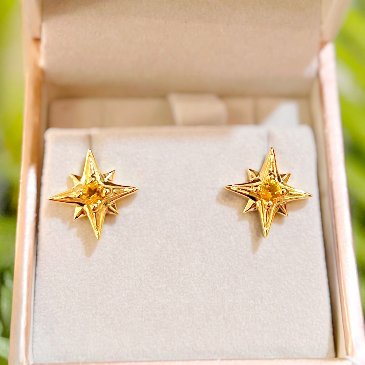 Celestial Gold-on-Silver Citrine Star Stud Earrings