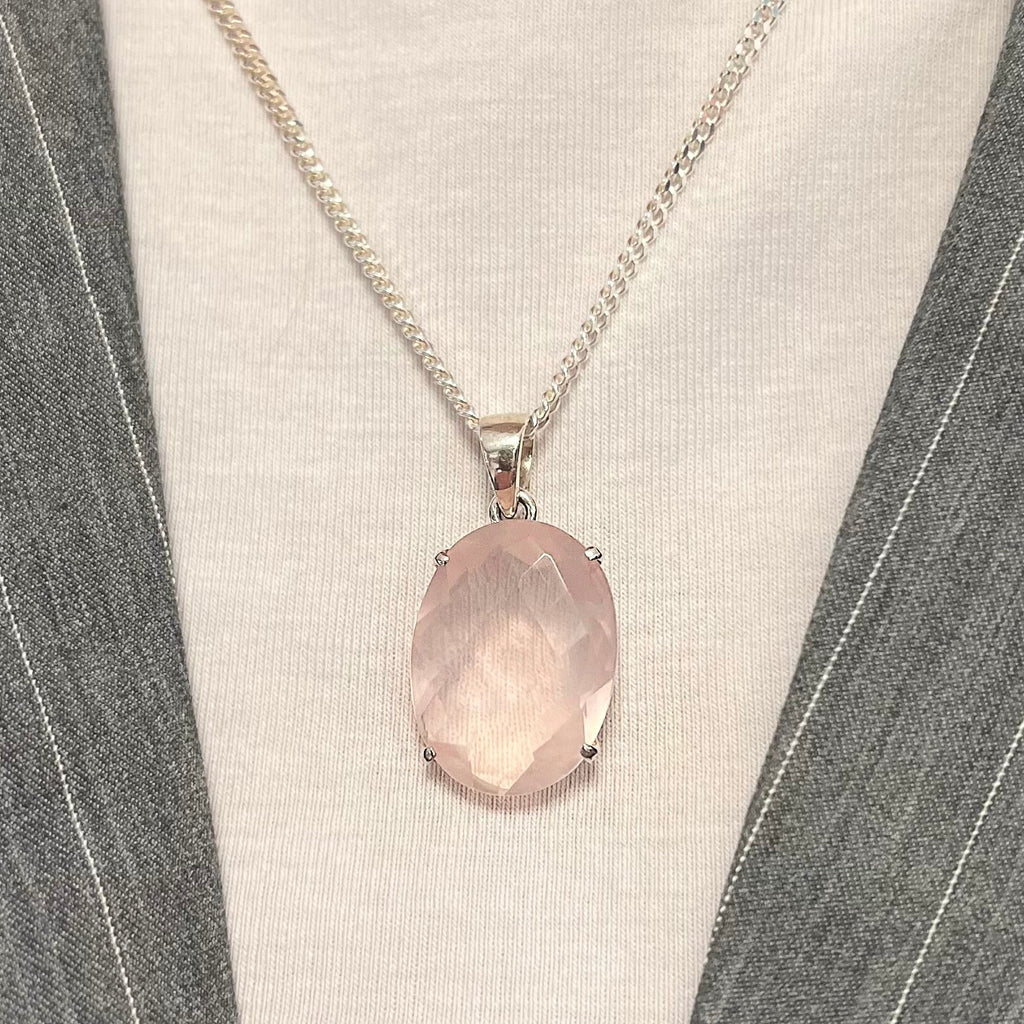Rose Quartz Sterling Silver Pendant & Chain