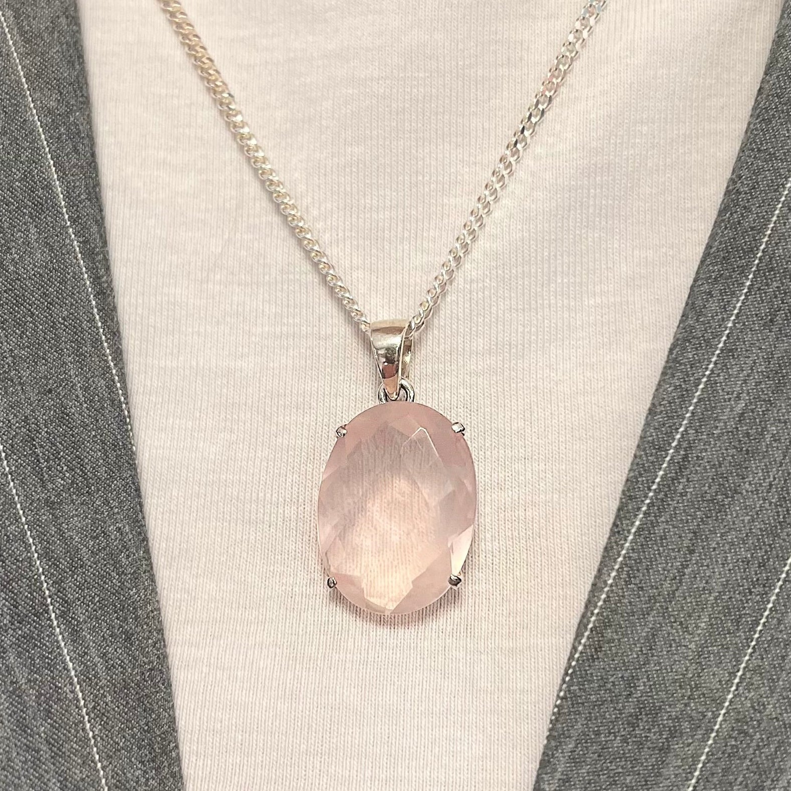 Rose Quartz Sterling Silver Pendant & Chain