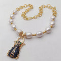 Pre-Order | Blue Pave Scarab Beetle Pearl 18ct Gold Plated Necklace