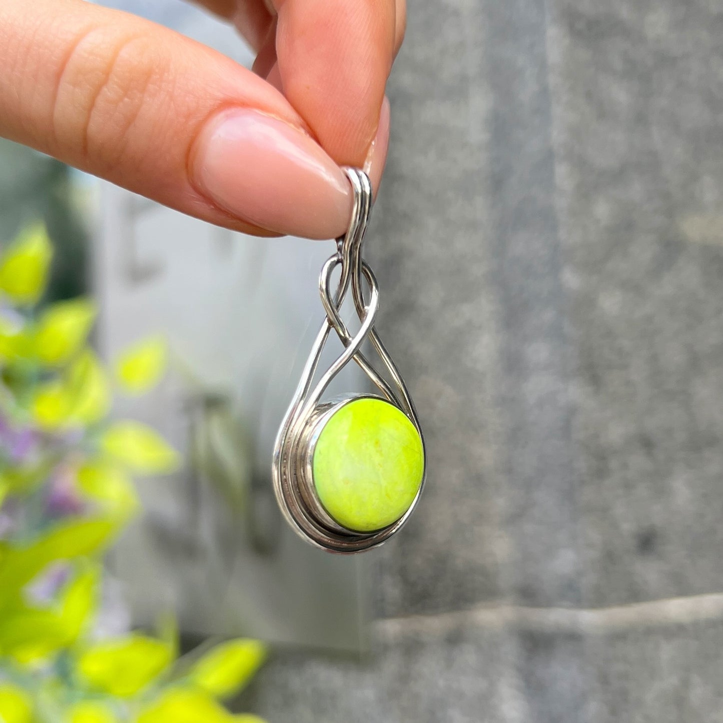 Sterling Silver Lime Green Gaspeite Pendant