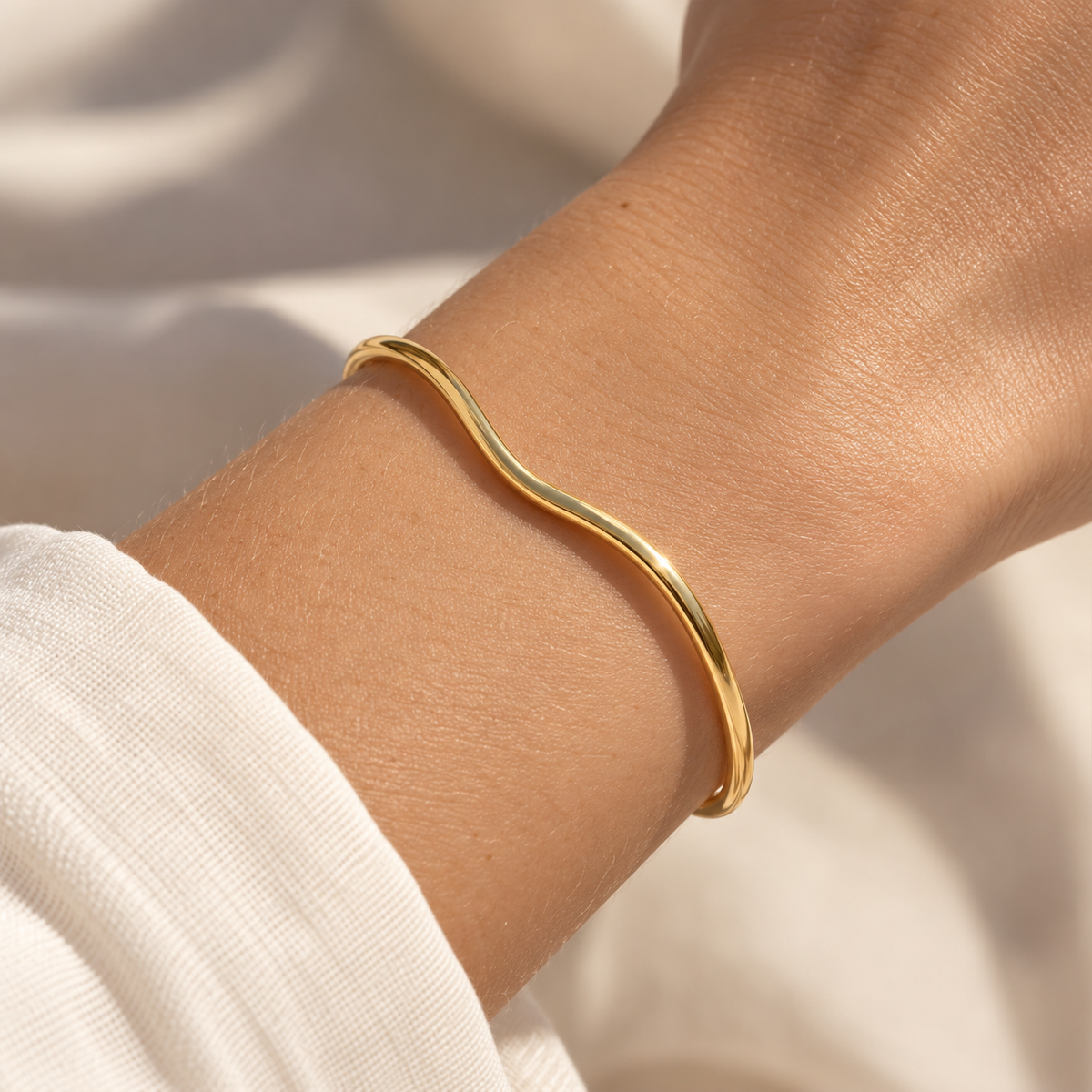 14ct Gold Plated Wave Cuff Bangle | Ania Haie