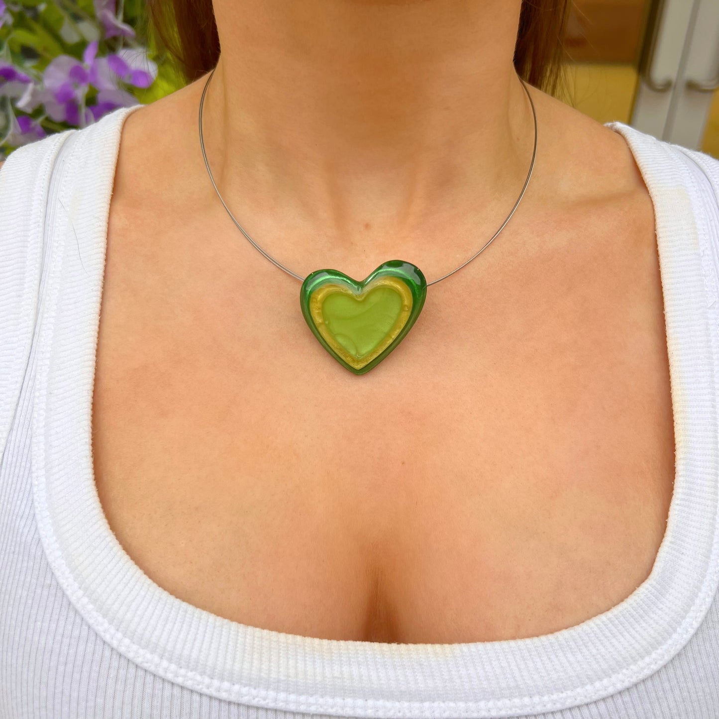 ‘Watch This Space’ Green Love Heart Necklace