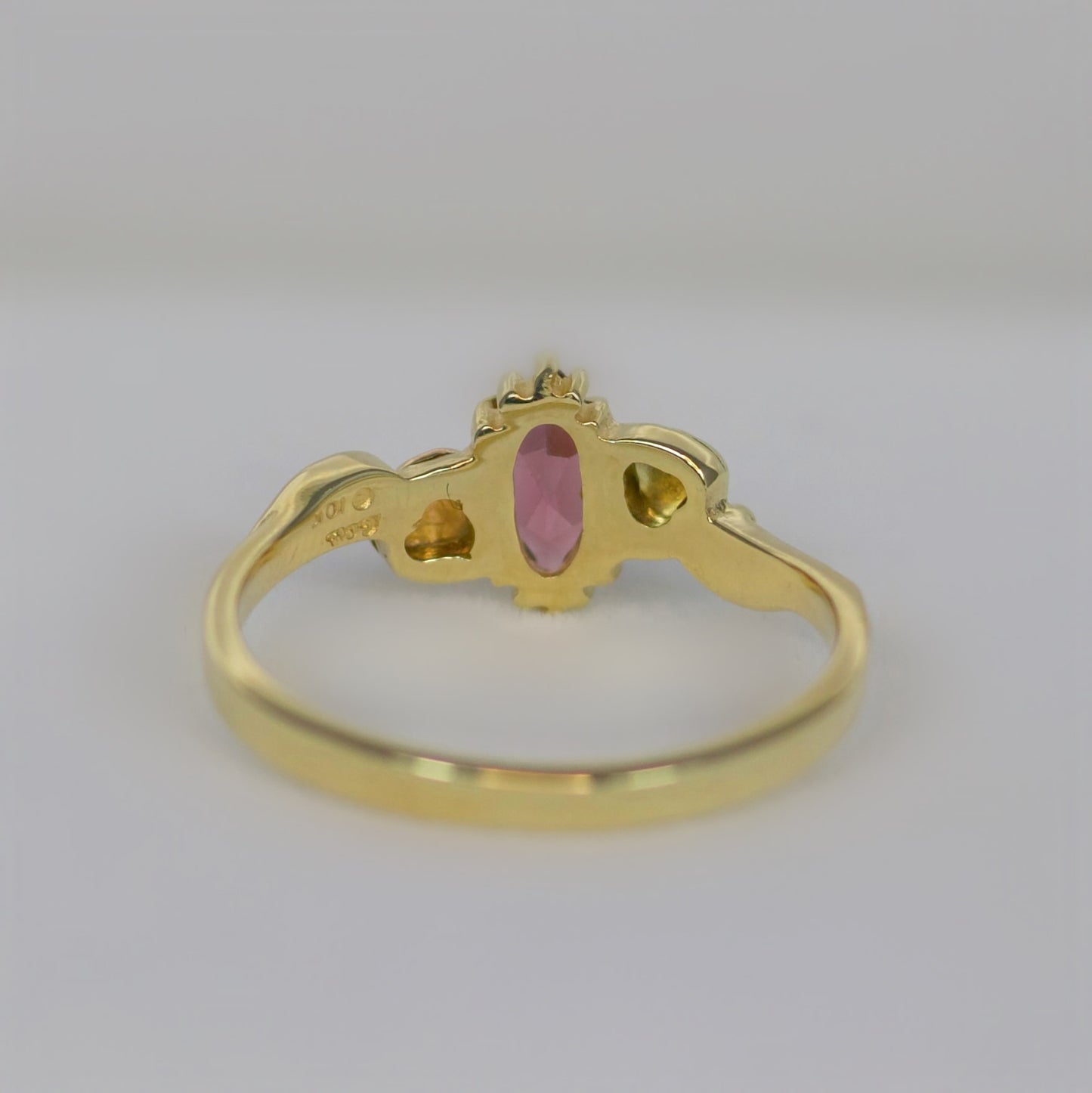 Ornate Vintage 10K Gold Pink Tourmaline Nature Inspired Ring - Size R