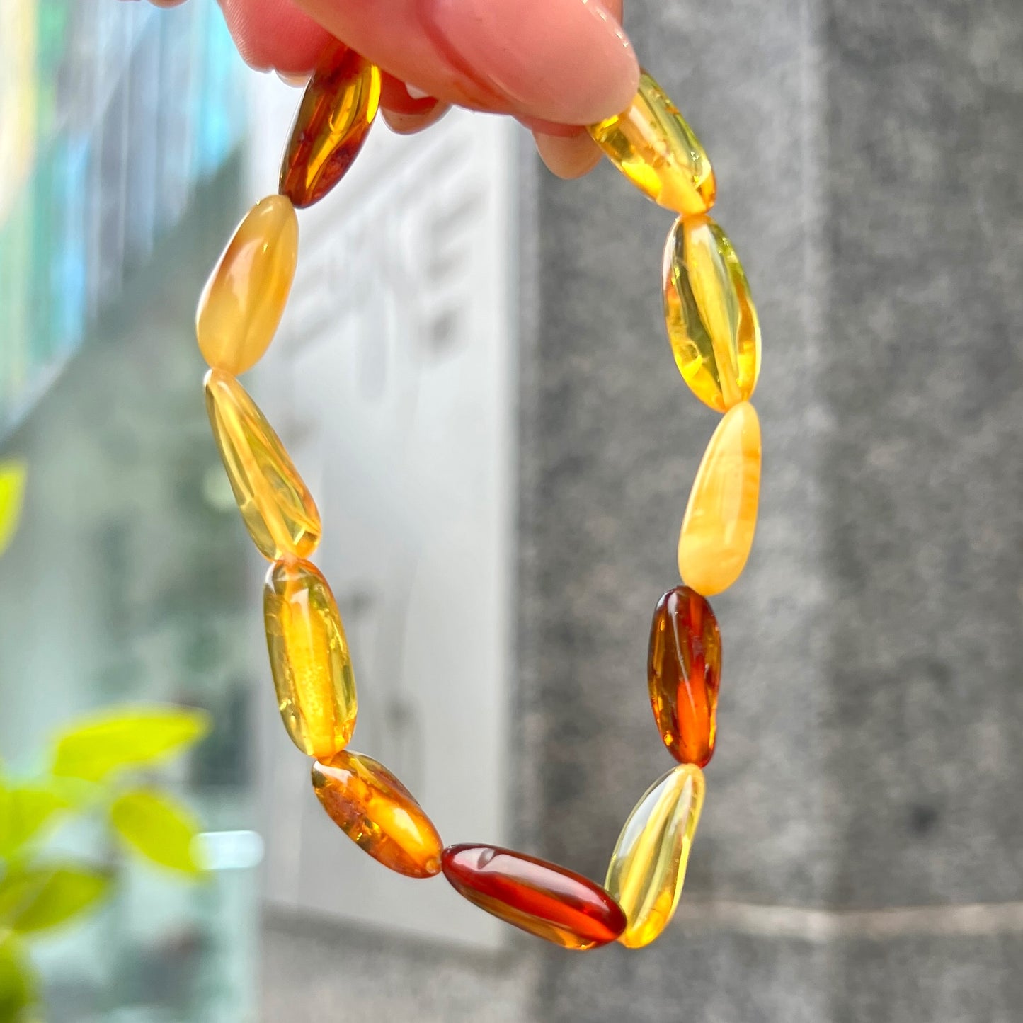 Multi Tonal Orange and Yellow Amber Beaded Bracelet