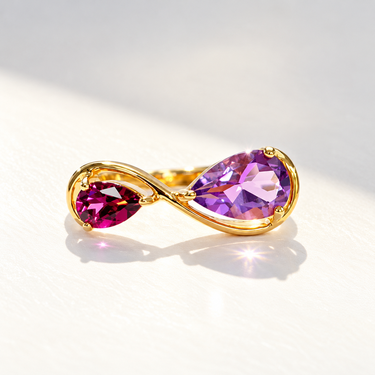 Burgundy & Lilac Gold Infinity 'Toi et Moi' Ring | Size M ½ | Unique & Co.