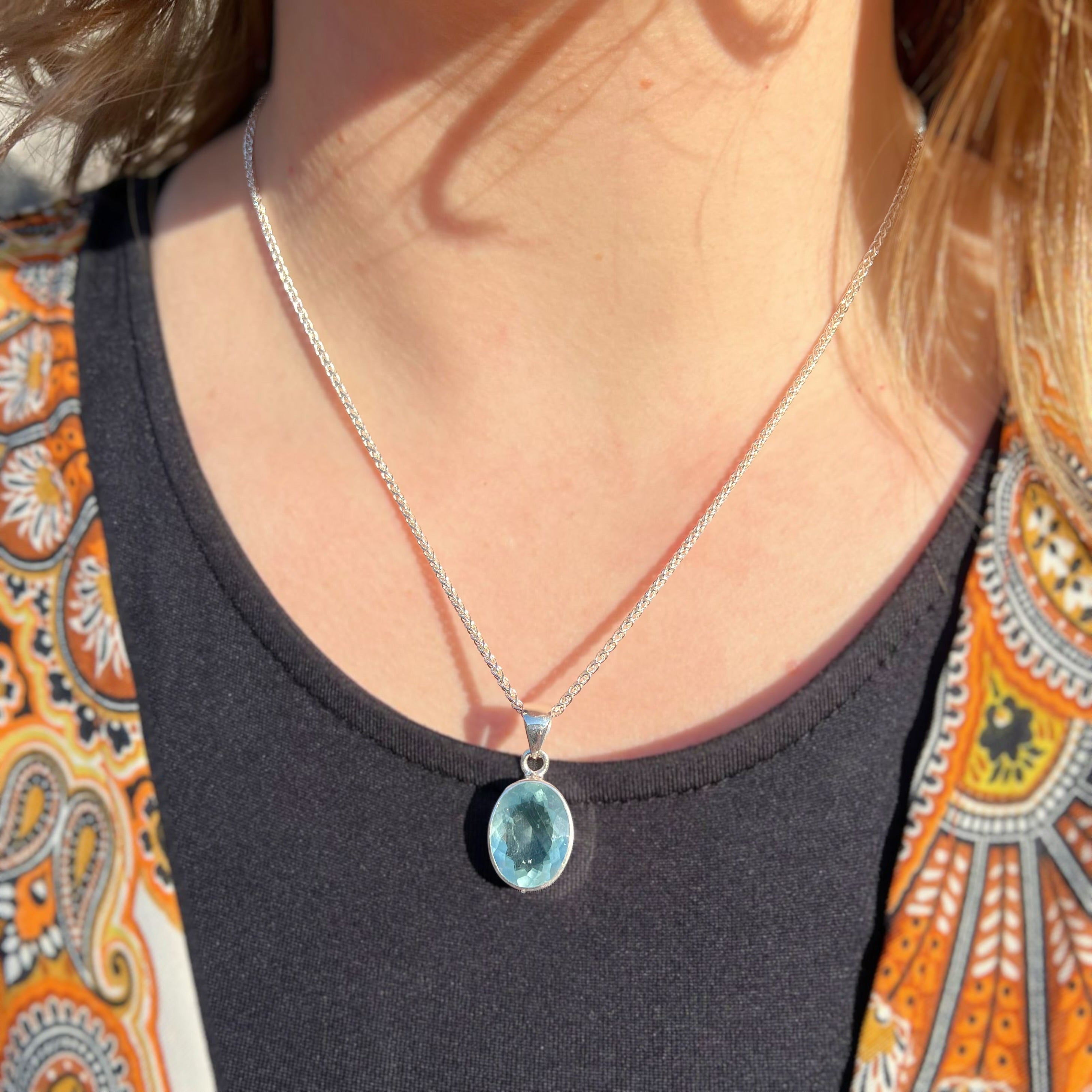 Oval Aquamarine Sterling Silver Pendant