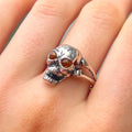 Orange Amber Sterling Silver 3D Skull Design Ring - Size Q