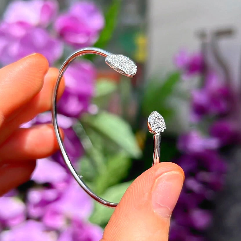 Sterling Silver & Cubic Zirconia Double Heart Children's Bangle (age 3-12 years)