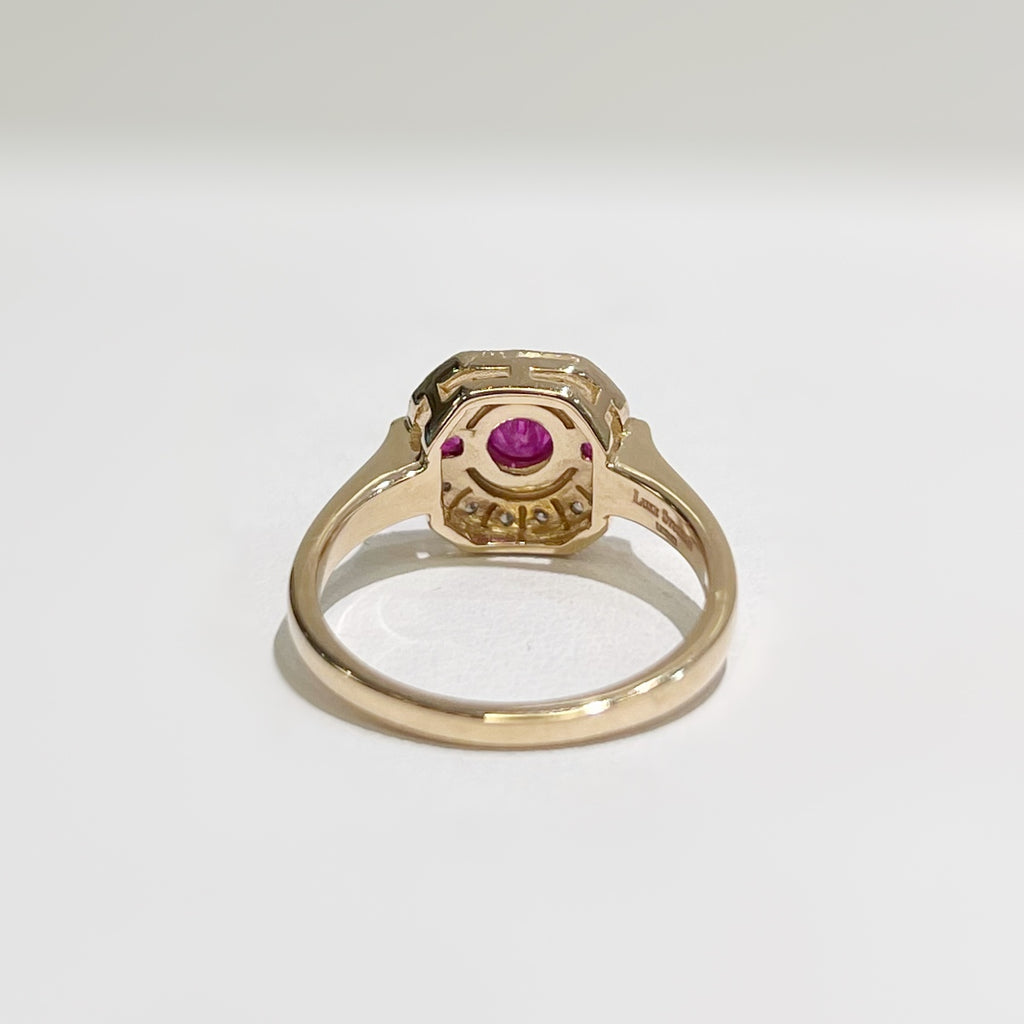 Ruby and Diamond Art Deco Reproduction 9ct Yellow Gold Ring | Size N