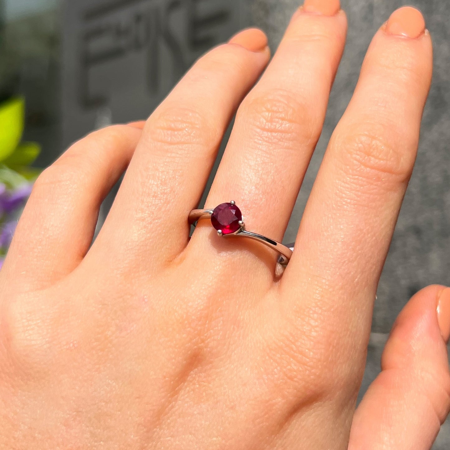 Minimalist Dainty Sterling Silver Brilliant Cut Red Ruby Ring - Size R