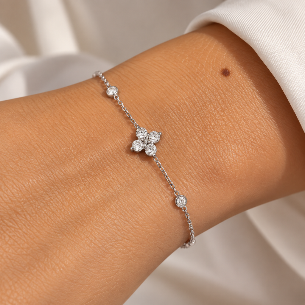 Lucky Clover Sterling Silver Cubic Zirconia Bracelet | Ania Haie